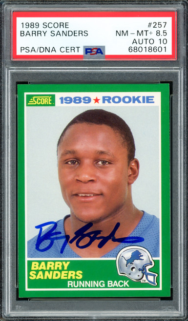 Barry Sanders Autographed 1989 Score Rookie Card #257 Detroit Lions PSA 8.5 Auto Grade Gem Mint 10 PSA/DNA #68018601