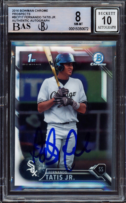 Fernando Tatis Jr. Autographed 2016 Bowman Chrome Prospect Rookie Card #BCP17 San Diego Padres BGS 8 Auto Grade Gem Mint 10 Beckett BAS Stock #212271