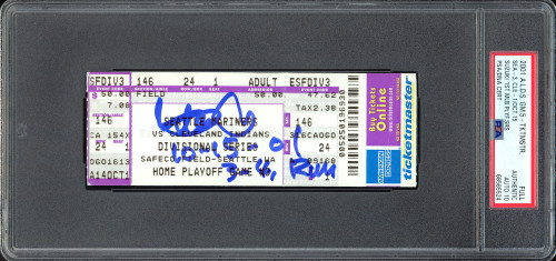 Ichiro Suzuki Autographed 2001 ALDS Game 5 Ticket Stub Seattle Mariners Auto Grade Gem Mint 10 "10-15-01 3-4, Run" PSA/DNA #68585524