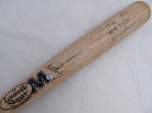 Rene Rivera Unsigned Seattle Mariners Blonde Louisville Slugger M9 P72 Game Used Bat Cracked SKU #214068