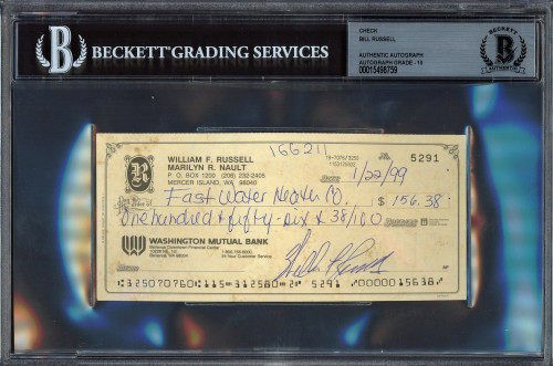 Bill Russell Autographed Check Boston Celtics Auto Grade Gem Mint 10 Beckett BAS #15498759