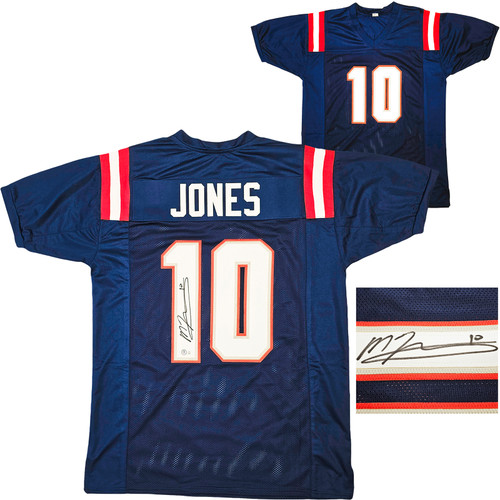 New England Patriots Mac Jones Autographed Blue Jersey Beckett BAS Witness Stock #214796