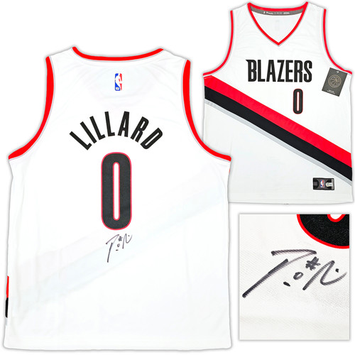 Portland Trailblazers Damian Lillard Autographed White Fanatics Jersey Size L Beckett BAS QR Stock #214826