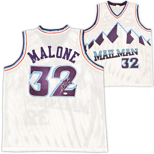 Utah Jazz Karl Malone Autographed White Jersey JSA Stock #215763