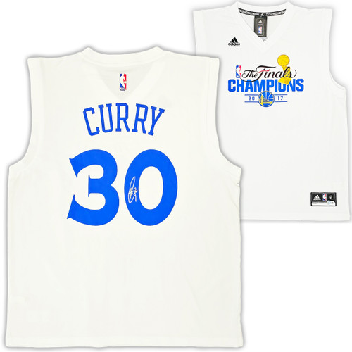 Golden State Warriors Stephen Curry Autographed White Adidas 2017 NBA Finals Champions Jersey Size XL Beckett BAS QR Stock #215825