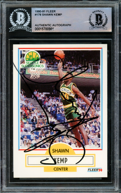 Shawn Kemp Autographed 1990-91 Fleer Rookie Card #178 Seattle Supersonics Vintage Signature Beckett BAS #15780981