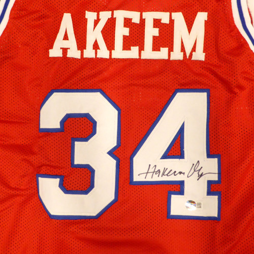 Houston Cougars Hakeem Olajuwon Autographed Red Jersey Beckett BAS QR #BH26862