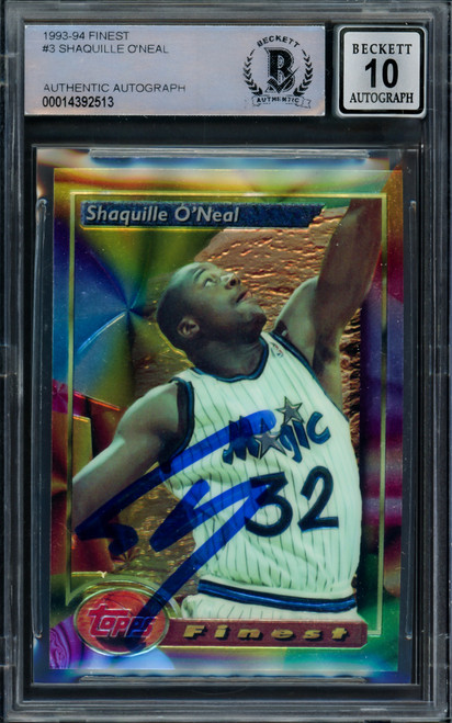 Shaquille Shaq O'Neal Autographed 1993-94 Finest Card #3 Orlando Magic Auto Grade Gem Mint 10 Beckett BAS Stock #220149