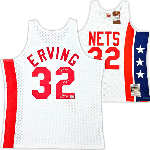ABA New Jersey Nets Julius "Dr. J" Erving Autographed White Authentic Mitchell & Ness 1973-74 HWC Swingman Jersey Size XL Beckett BAS Witness Stock #220412