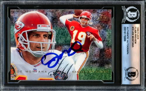 Joe Montana Autographed 1995 Flair Card #15 Kansas City Chiefs Beckett BAS Stock #221202