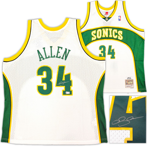 Seattle Sonics Ray Allen Autographed White Authentic Mitchell & Ness 2006-07 Ray Allen HWC Swingman Jersey Size XXL Beckett BAS Witness Stock #221296