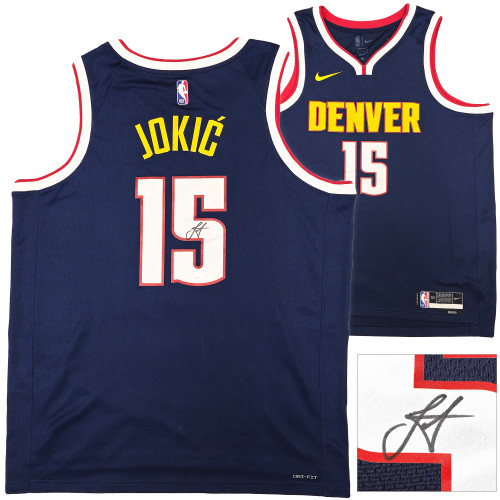 Denver Nuggets Nikola Jokic Autographed Blue Nike Swingman Icon Edition Jersey Size 52 JSA Stock #221498