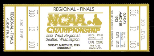 1993 NCAA Basketball Tournament West Regional Finals Unsigned Full Ticket Michigan SKU #222663