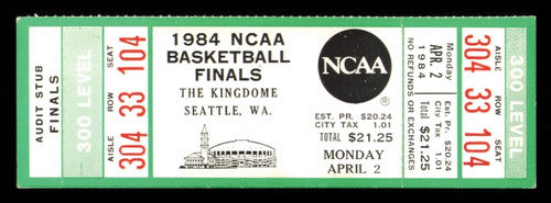 1984 NCAA Basketball Tournament Finals Unsigned Full Ticket Georgetown vs. Houston in Seattle SKU #222584
