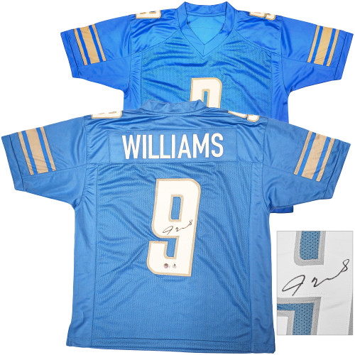 Detroit Lions Jameson Williams Autographed Blue Jersey Beckett BAS Witness Stock #222790