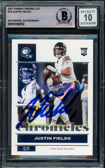 Justin Fields Autographed 2021 Panini Chronicles Rookie Card #19 Chicago Bears Auto Grade Gem Mint 10 Beckett BAS #16168352