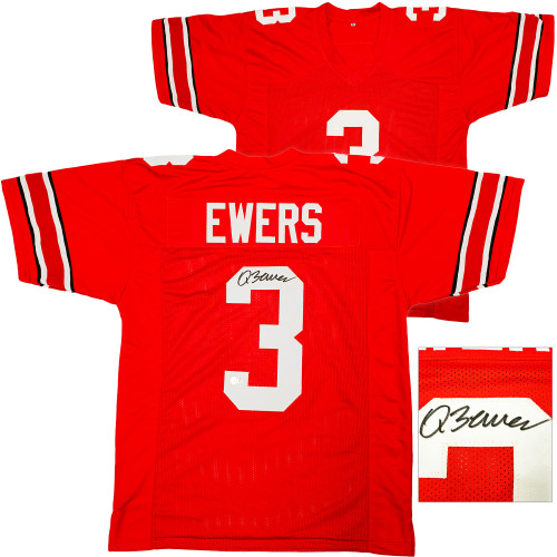 Ohio State Buckeyes Quinn Ewers Autographed Red Jersey Beckett BAS Witness Stock #222846