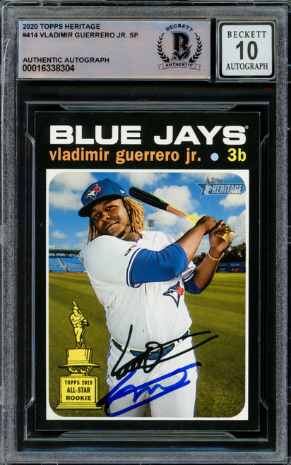 Vladimir Guerrero Jr. Autographed 2020 Topps Heritage Card #414 Toronto Blue Jays Auto Grade Gem Mint 10 Beckett BAS #16338304