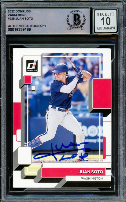 Juan Soto Autographed 2022 Donruss Card #225 Washington Nationals Auto Grade Gem Mint 10 Beckett BAS #16339469