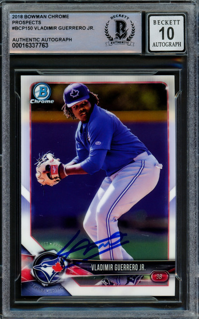 Vladimir Guerrero Jr. Autographed 2018 Bowman Chrome Rookie Card #BCP150 Toronto Blue Jays Auto Grade Gem Mint 10 Beckett BAS #16337763