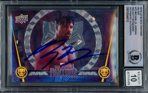 Michael B. Jordan Autographed 2018 Upper Deck Black Panther Silver Card #72 Marvel Auto Grade Gem Mint 10 Beckett BAS #16244312