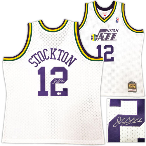 Utah Jazz John Stockton Autographed White Authentic Mitchell & Ness 1991-92 Hardwood Classic Swingman Jersey Size XXL Beckett BAS Witness Stock #224337