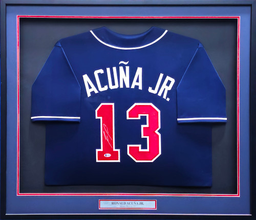 Atlanta Braves Ronald Acuna Jr. Autographed Framed Blue Jersey (Small Dent) Beckett BAS #Y10970
