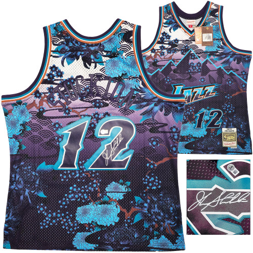 Utah Jazz John Stockton Autographed Purple Authentic Mitchell & Ness 1996-97 Hardwood Classic Swingman Asian Heritage 5.0 Jersey Size XL Beckett BAS Witness Stock #224344