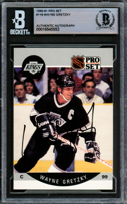 Wayne Gretzky Autographed 1990-91 Pro Set Card #118 Los Angeles Kings Beckett BAS #16545552