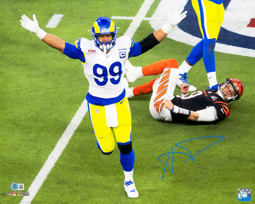 Aaron Donald Autographed 16x20 Photo Los Angeles Rams Super Bowl LVI 56 Last Play Beckett BAS Witness Stock #224855