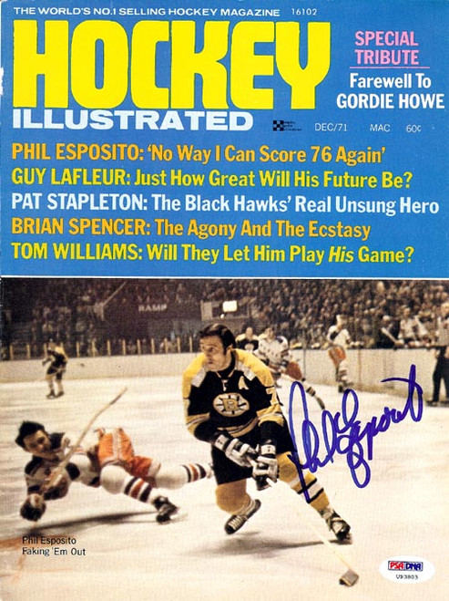 Phil Esposito Autographed Hockey Illustrated Magazine Cover Boston Bruins PSA/DNA #U93803