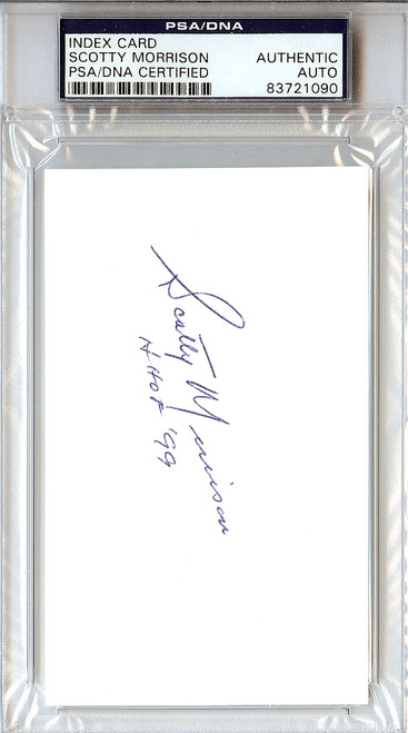 Scotty Morrison Autographed 3x5 Index Card NHL Referee & President "HOF '99" PSA/DNA #83721090