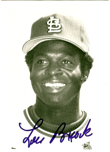 Lou Brock Autographed 3.5x4.5 Postcard St. Louis Cardinals SKU #106083