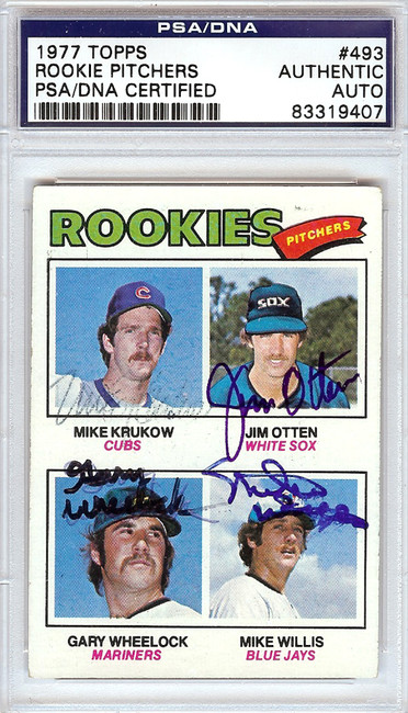 Mike Krukow, Jim Otten, Gary Wheelock & Mike Willis Autographed 1977 Topps Card #493 PSA/DNA #83319407