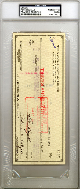 Pete Rozelle Autographed 3.5x8.5 Check NFL Commissioner PSA/DNA #83933927