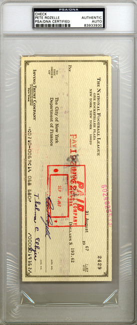 Pete Rozelle Autographed 3.5x8.5 Check NFL Commissioner PSA/DNA #83933930