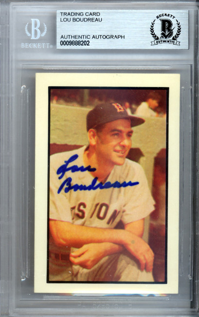 Lou Boudreau Autographed 1953 Bowman Reprint Card #57 Boston Red Sox Beckett BAS #9888202