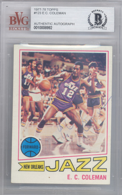 E.C. Coleman Autographed 1977 Topps Card #123 New Orleans Jazz Beckett BAS #10008992