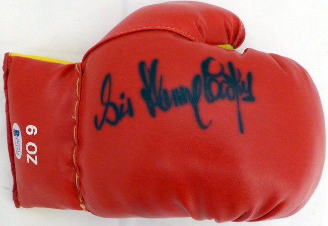 Sir Henry Cooper Autographed Red Boxing Glove Beckett BAS #C71414