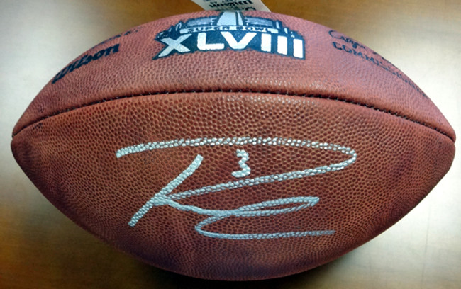 Russell Wilson Autographed Super Bowl Leather Football Seattle Seahawks RW Holo Stock #72352