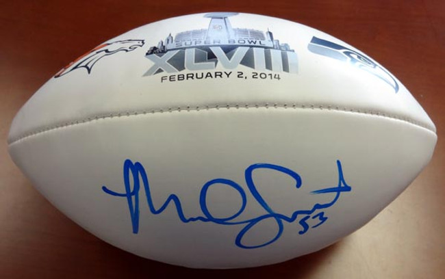 Malcolm Smith Autographed White Super Bowl Logo Football Seattle Seahawks MCS Holo Stock #72382