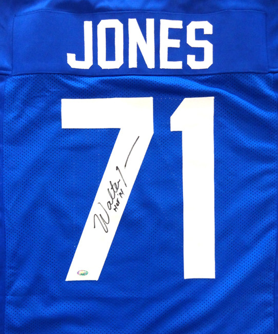 Seattle Seahawks Walter Jones Autographed Blue Jersey "HOF '14" MCS Holo Stock #72404