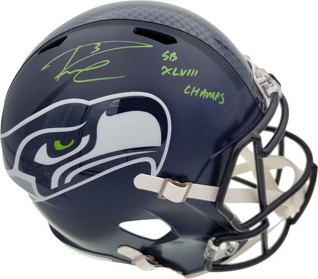 Russell Wilson Autographed Seattle Seahawks Full Size Replica Speed Helmet "SB XLVIII Champs" In Green RW Holo Stock #94267