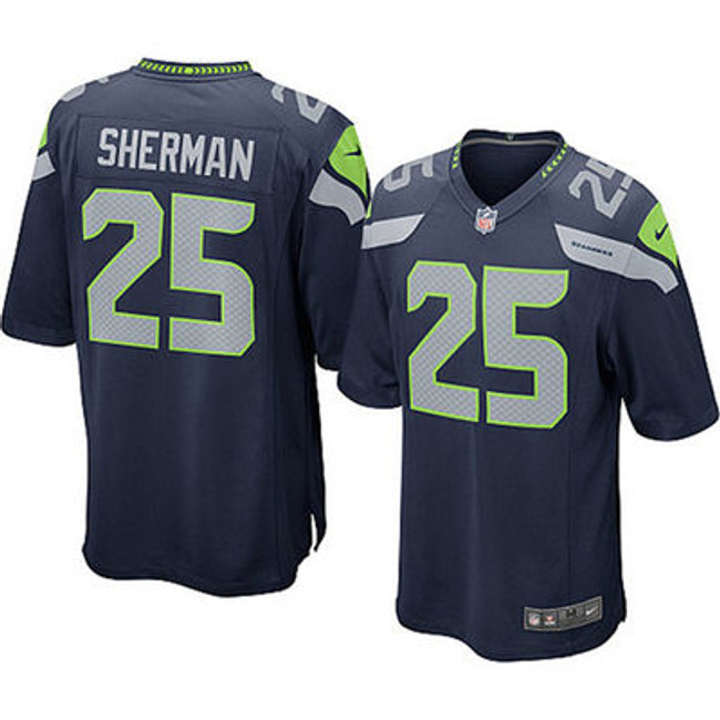 Richard Sherman Unsigned Seattle Seahawks Blue Nike Jersey Size XL Stock #99180