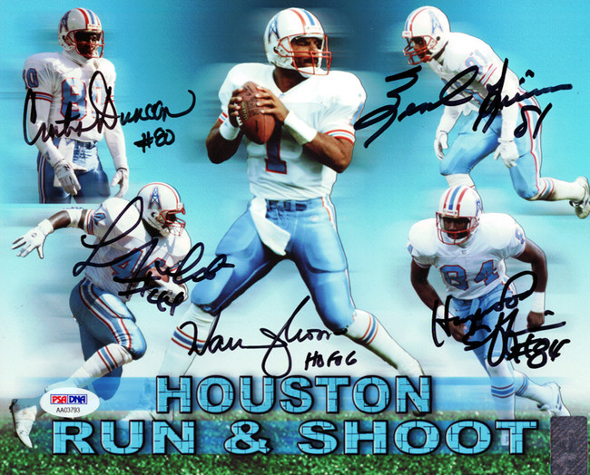 Houston Oilers Run & Shoot Autographed 8x10 Photo "HOF 06" With 5 Signatures Including Warren Moon PSA/DNA Stock #102372