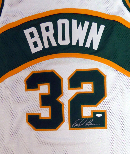 Seattle Sonics Fred Brown Autographed White Jersey MCS Holo Stock #106744