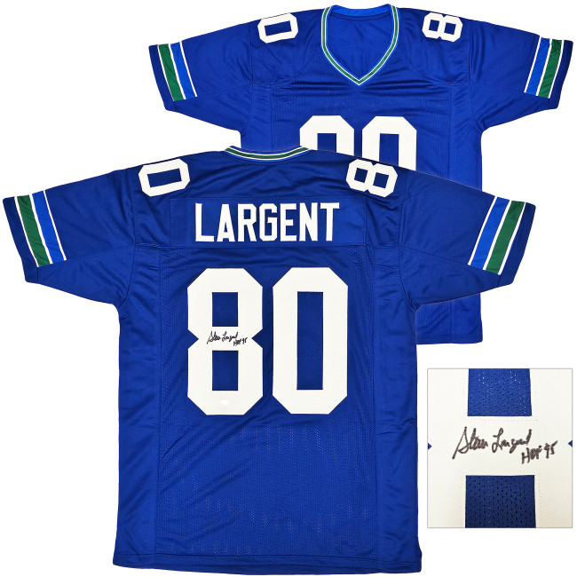 Seattle Seahawks Steve Largent Autographed Blue Jersey "HOF 95" MCS Holo Stock #112485