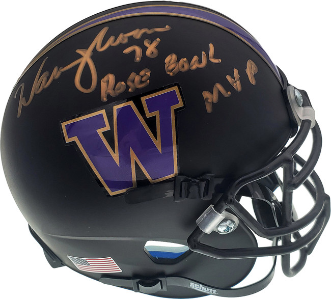Warren Moon Autographed Washington Huskies Matte Black Mini Helmet "78 Rose Bowl MVP" MCS Holo Stock #128014