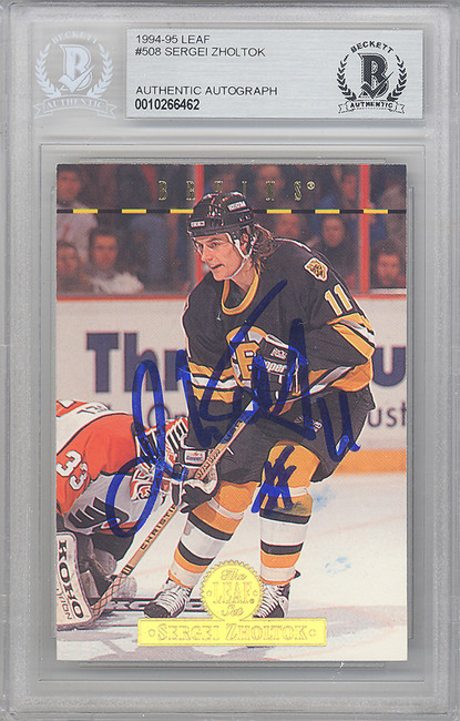 Sergei Zholtok Autographed 1994-95 Leaf Card #508 Boston Bruins Beckett BAS #10266462