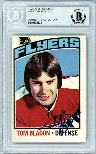 Tom Bladon Autographed 1976-77 O-Pee-Chee Card #164 Philadelphia Flyers Beckett BAS #10378532